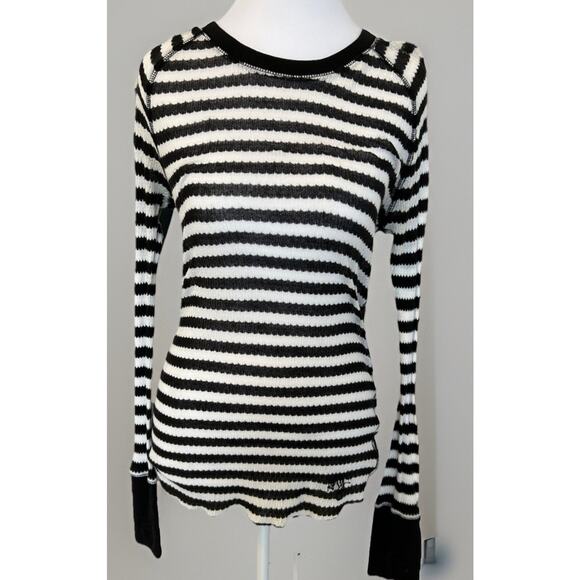 90s VTG ROXY Striped Shirt Black Sheer Thumbs 90s Sheer Goth Surfer Girl Med - Picture 1 of 11